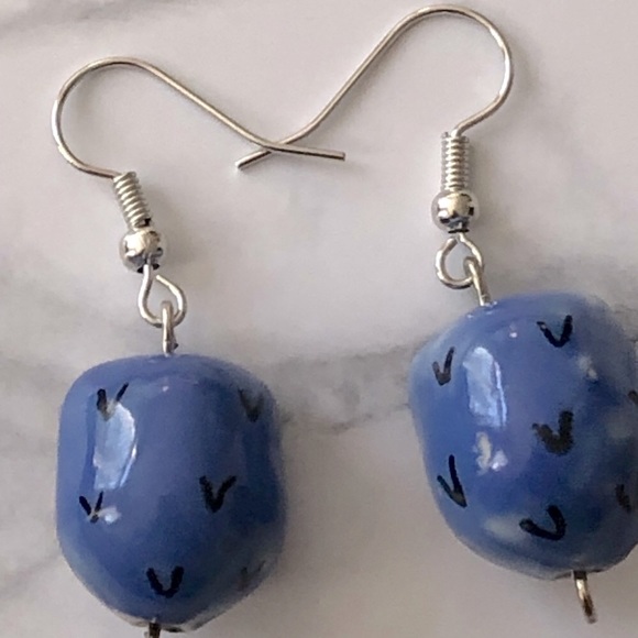 New Light Blue Owl New Hand Crafted Earrings Ceramic Beaded Nature Wise Fun Gift - Picture 5 of 6